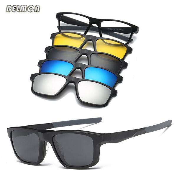 belmon spectacle frame men women with 4 piece clip on polarized sunglasses magnetic glasses male myopia computer optical rs480, Black
belmon spectacle frame men women with 4 piece clip on polarized sunglasses magnetic glasses male myopia computer optical rs480, Black