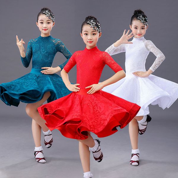 new girls lace latin dance dress children dance performance competition standard dress kids costumes, Black;red
new girls lace latin dance dress children dance performance competition standard dress kids costumes, Black;red