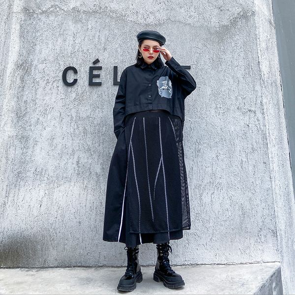 women long sleeve mesh splice plus size black print shirt female japan streetwear hip hop gothic loose long blouse shirt dress, White
women long sleeve mesh splice plus size black print shirt female japan streetwear hip hop gothic loose long blouse shirt dress, White