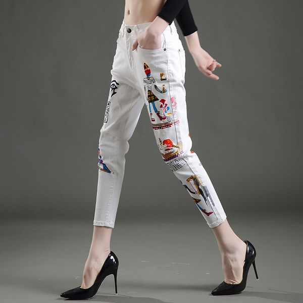 new spring summer 9 nine denim pants female cross jeans mid waist printing white trousers casual women jeans and pants tide, Blue
new spring summer 9 nine denim pants female cross jeans mid waist printing white trousers casual women jeans and pants tide, Blue