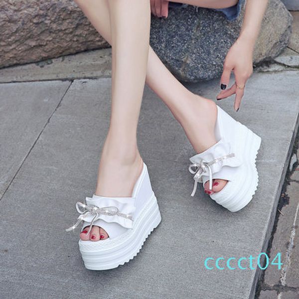 female 2019 new summer fashion bow wild waterproof platform slope with a word sandal ct4, Black