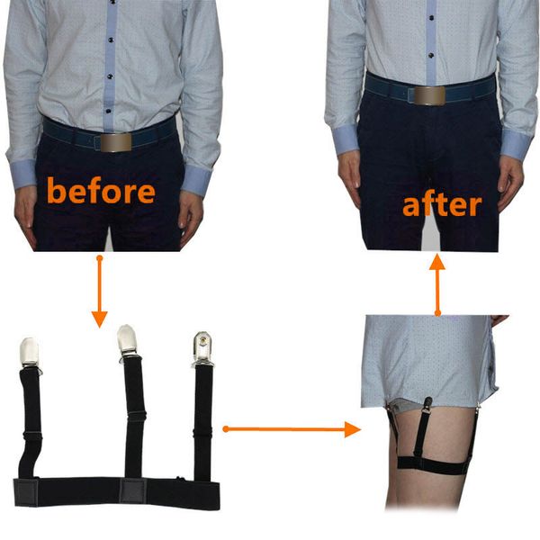 

2 pcs men shirt stays belt with non-slip locking clips keep shirt tucked leg thigh suspender garters strap ser88, Black;white
