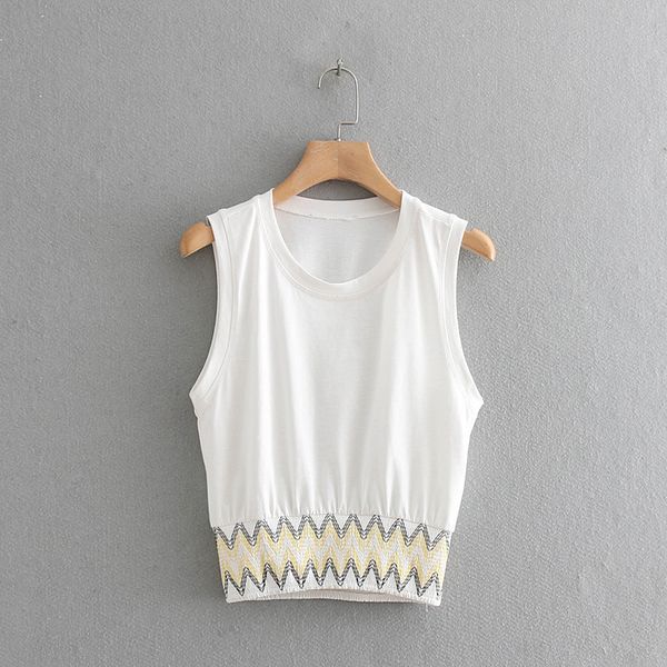 2020 summer new european american solid color threaded sleeveless zaraing vadiming sheining women female elastic t-shirt xdn9721, White
2020 summer new european american solid color threaded sleeveless zaraing vadiming sheining women female elastic t-shirt xdn9721, White
