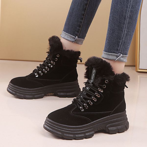 2019 snow boots women's flock ankle boots handmade mujer women high heels solid lace-up snow round toe bota feminina, Black
2019 snow boots women's flock ankle boots handmade mujer women high heels solid lace-up snow round toe bota feminina, Black