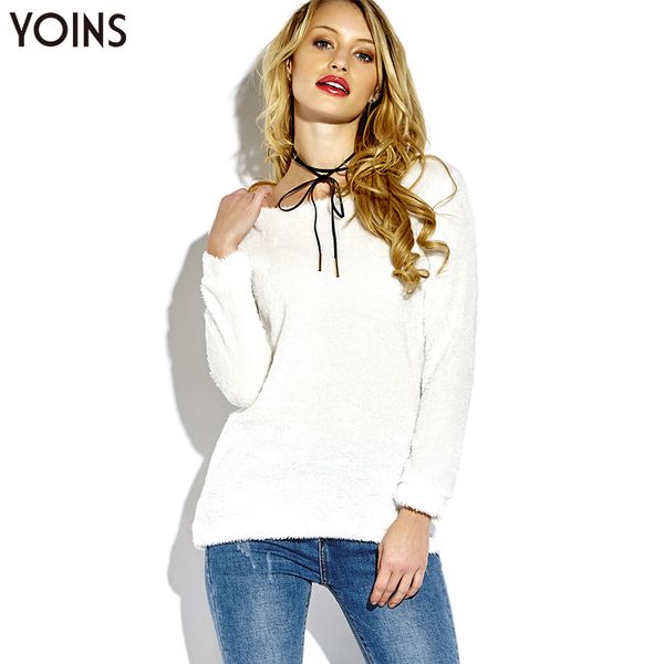 

yoins 2019 spring autumn winter sweater women round neck long sleeves sweaters quality jumper soft warm pullover femme solid, White;black