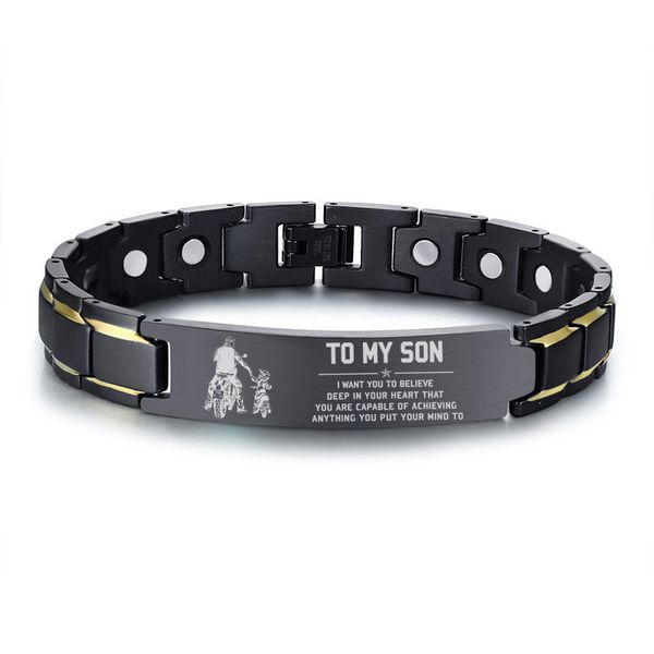 customize magnetic therapy health id men's bracelet to my son black stainless steel chain, Golden;silver
customize magnetic therapy health id men's bracelet to my son black stainless steel chain, Golden;silver