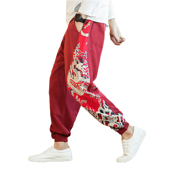 2020 new dragon printed harem pants men chinese style casual loose cotton linen sweatpants jogger pants mens streetwear trousers, Black
2020 new dragon printed harem pants men chinese style casual loose cotton linen sweatpants jogger pants mens streetwear trousers, Black