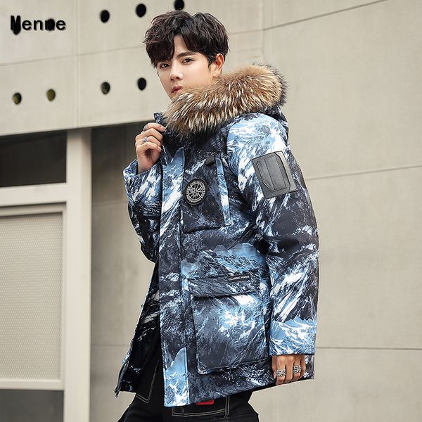 menne 2019 new winter korean version of the thick down coat hooded men's clothing, Black