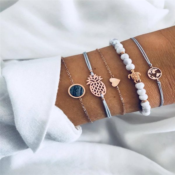 5 pieces / set of bracelets trend ladies bracelet beaded turtle pendant heart shaped hollow pineapple round bracelet wholesale, Black
5 pieces / set of bracelets trend ladies bracelet beaded turtle pendant heart shaped hollow pineapple round bracelet wholesale, Black