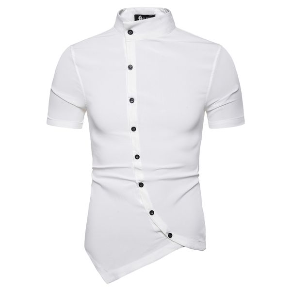 4 colors men's asymmetrical fashion slim short sleeve shirt, White;black
4 colors men's asymmetrical fashion slim short sleeve shirt, White;black