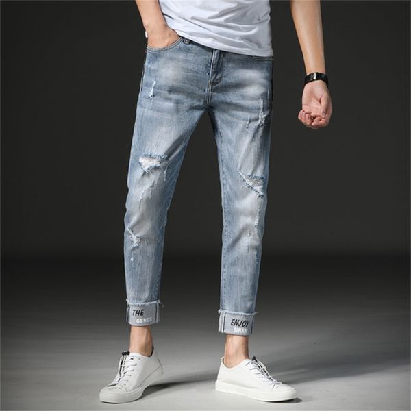 summer 2020 new men's small feet ankle-length jeans stretch slim hole casual pants, Blue
summer 2020 new men's small feet ankle-length jeans stretch slim hole casual pants, Blue