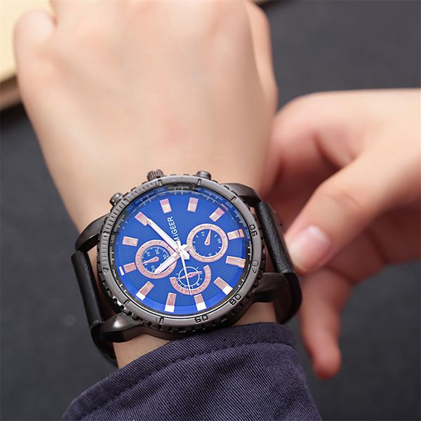 

men's watch 2019 high-end new geneva men's leather strap stainless steel quartz analog watch relogio masculino relogio #10, Slivery;brown