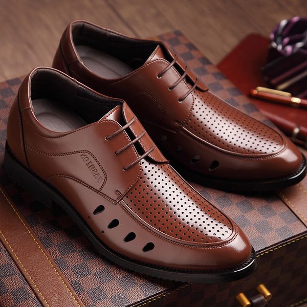 summer elevator men's shoes 6cm hollow out sandals men breathable leather sandals lace-up business shoes, Black
summer elevator men's shoes 6cm hollow out sandals men breathable leather sandals lace-up business shoes, Black