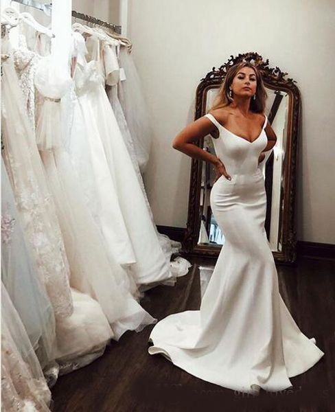 elegant women's mermaid long satin wedding dresses off shoulder ivory sweep train v-neck bridal gowns corset custom made, White
elegant women's mermaid long satin wedding dresses off shoulder ivory sweep train v-neck bridal gowns corset custom made, White