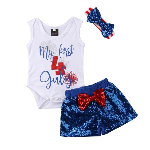 4th july independence 3pcs newborn baby girl cotton bodysuit sequins bow shorts headband outfits clothes set, White
4th july independence 3pcs newborn baby girl cotton bodysuit sequins bow shorts headband outfits clothes set, White