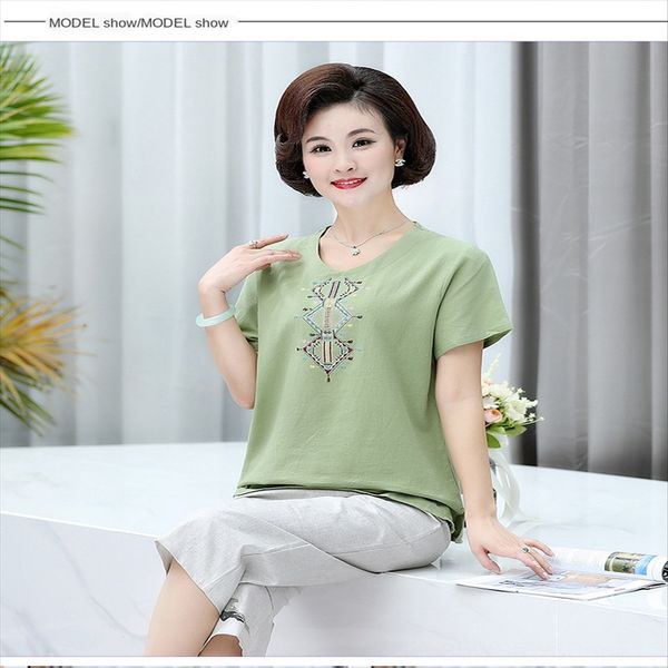 middle aged women's summer short-sleeve linen cotton loose jacket t-shirt mom put l short-sleeved t-shirt embroider jacket, White
middle aged women's summer short-sleeve linen cotton loose jacket t-shirt mom put l short-sleeved t-shirt embroider jacket, White