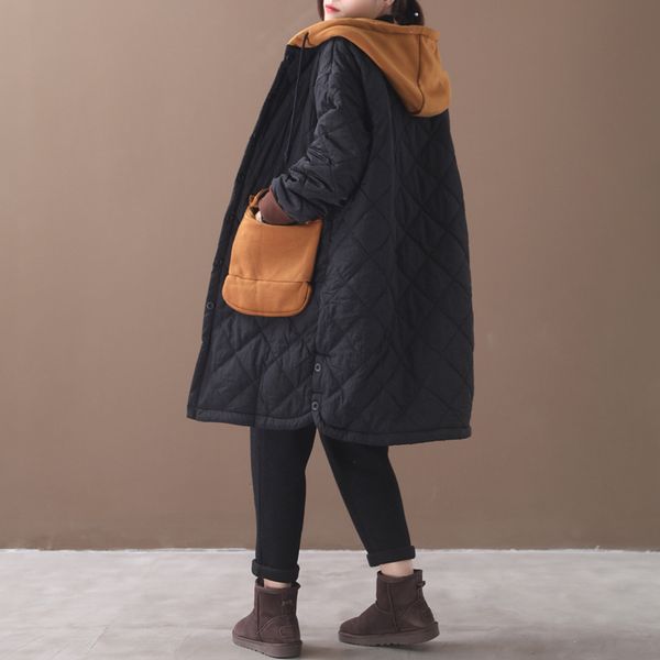 winter parkas retro women loose padded warm coat 2019 new female hooded drawstring button casual parkas overcoat, Black
winter parkas retro women loose padded warm coat 2019 new female hooded drawstring button casual parkas overcoat, Black