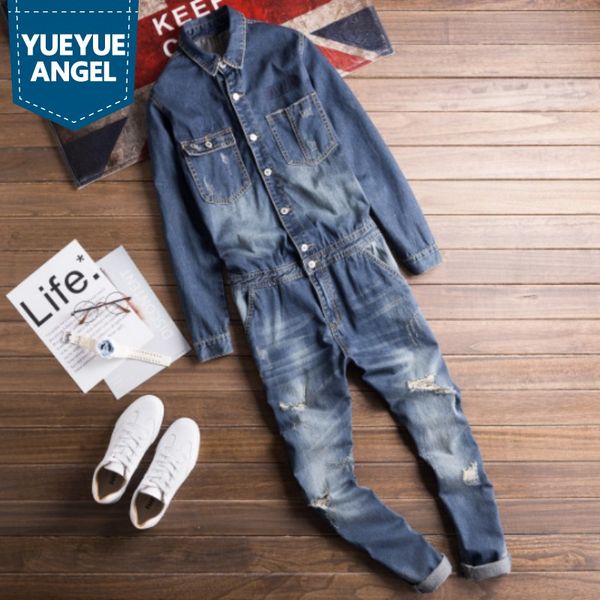 spring autumn denim jumpsuit men vintage washed slim jean jacket overalls street casual single breasted frayed rompers jumpsuit, Blue
spring autumn denim jumpsuit men vintage washed slim jean jacket overalls street casual single breasted frayed rompers jumpsuit, Blue