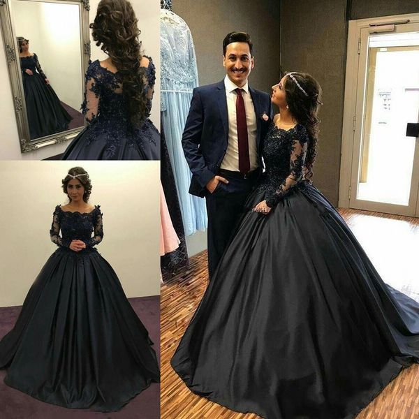 2018 winter formal evening dresses with long sleeves gown bateau neckline shiny beaded lace bodice puffy a line long navy black prom dresses, Black;red
2018 winter formal evening dresses with long sleeves gown bateau neckline shiny beaded lace bodice puffy a line long navy black prom dresses, Black;red