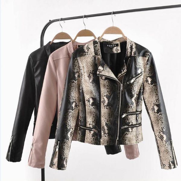 women's leather & faux 2021 spring autumn laides biker jacket fashion slim long sleeved snakeskin printing moto short coat women pu jac, Black
women's leather & faux 2021 spring autumn laides biker jacket fashion slim long sleeved snakeskin printing moto short coat women pu jac, Black