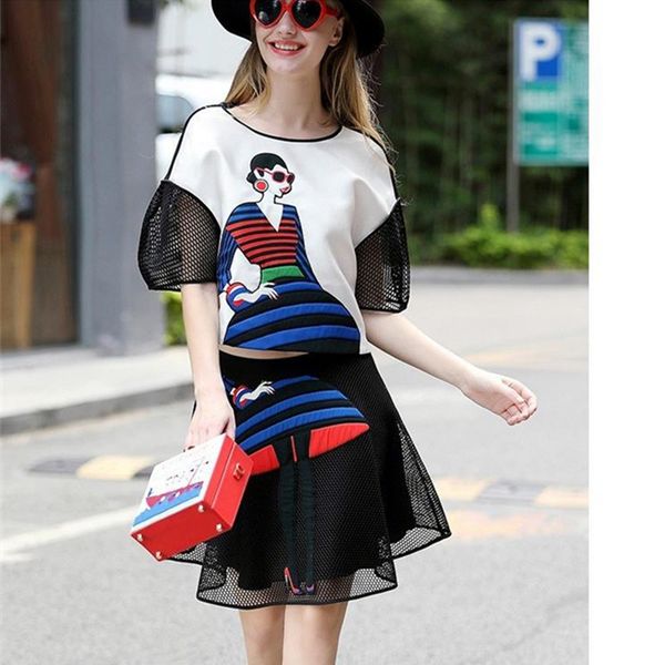 women summer clothing set skirt set spliced hollow out embroidery crop blouse and party cute ladies skirts suits ns985, White;black
women summer clothing set skirt set spliced hollow out embroidery crop blouse and party cute ladies skirts suits ns985, White;black
