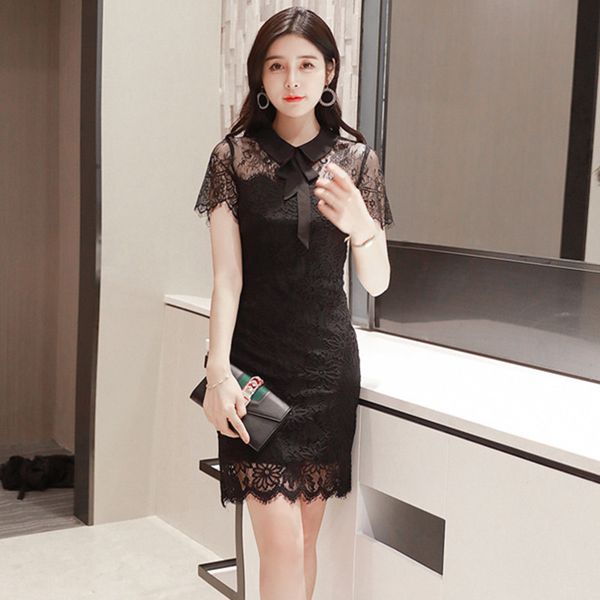 summer black lace dresses bow collar short sleeve high-end women dress office lady party vintage bandage sheath mini dress, Black;gray
summer black lace dresses bow collar short sleeve high-end women dress office lady party vintage bandage sheath mini dress, Black;gray