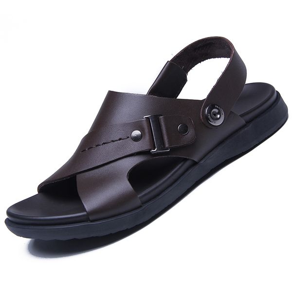 men's sandals leather 2019 new summer first layer cowhide thick bottom non-slip beach middle-aged shoes, Black
men's sandals leather 2019 new summer first layer cowhide thick bottom non-slip beach middle-aged shoes, Black