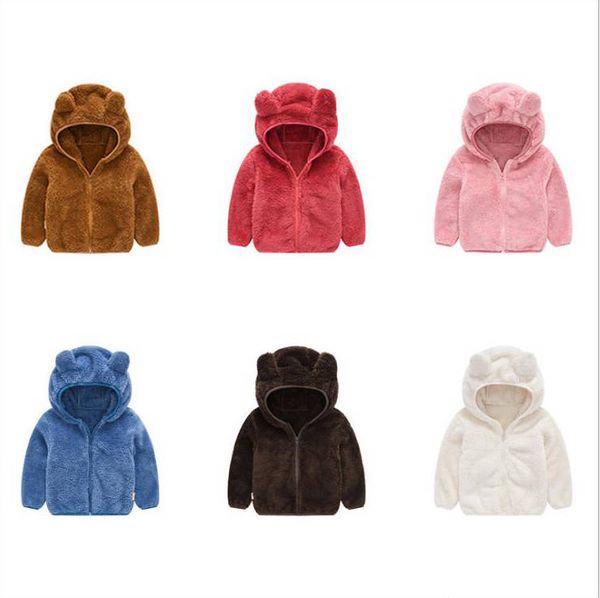 kids jackets rabbit ear fur fleece hoodies boys solid hooded coat zipper sweater designer winter jumper boutique sweatshirts outerwear d6283, Black