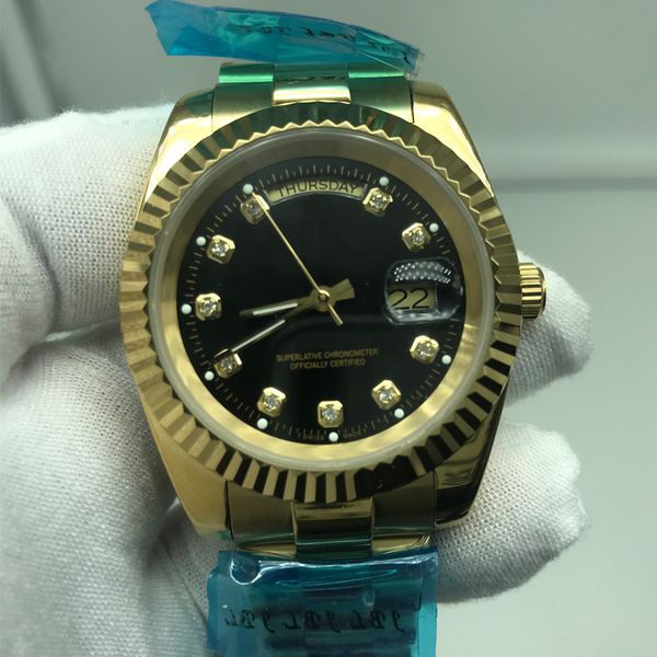 fashion black dial mens watch yellow gold stainless steel strap watch daydate automatic movement mens watches, Slivery;brown 
fashion black dial mens watch yellow gold stainless steel strap watch daydate automatic movement mens watches, Slivery;brown