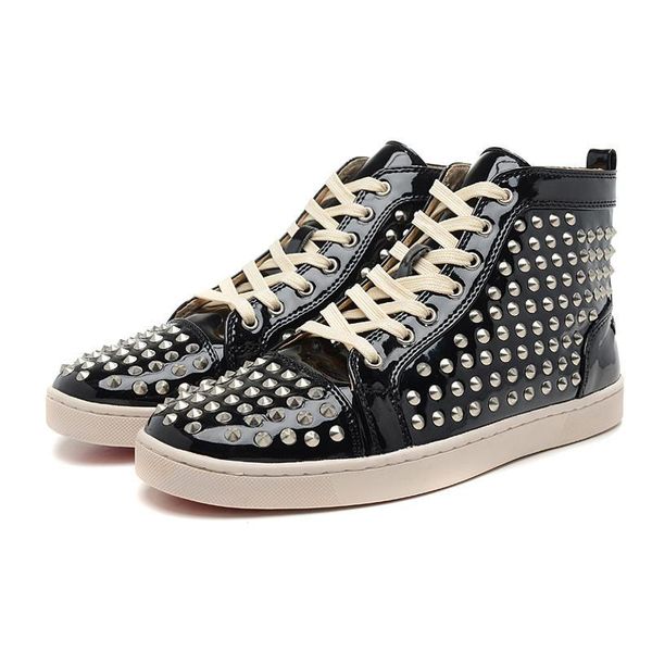 fashion designer bottom is red high studde sneakers flat casual spikes men women party wedding leather rivets lace-up sport shoes, Black
fashion designer bottom is red high studde sneakers flat casual spikes men women party wedding leather rivets lace-up sport shoes, Black