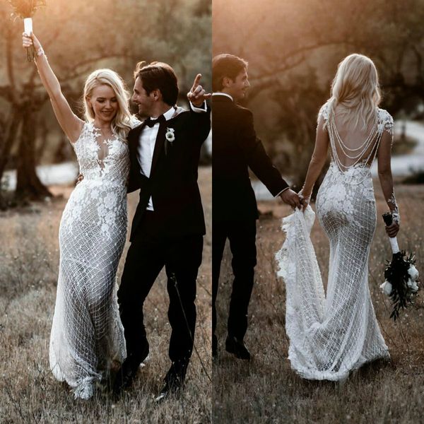 2020 bohemia wedding dresses v neck long sleeves appliques lace mermaid bridal gowns custom made open back sweep train wedding dress, White
2020 bohemia wedding dresses v neck long sleeves appliques lace mermaid bridal gowns custom made open back sweep train wedding dress, White