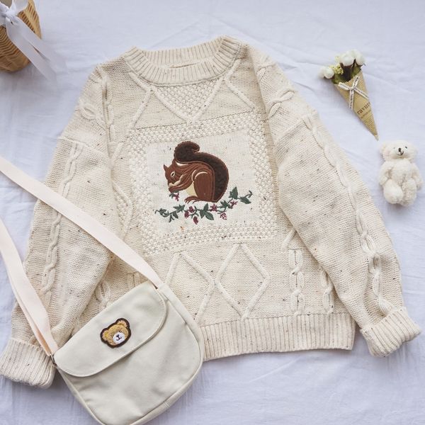 vintage autumn winter cute squirrel embroidery thicken sweater teen girl harajuku loose kawaii cartoon knitwear pullovers, White;black
vintage autumn winter cute squirrel embroidery thicken sweater teen girl harajuku loose kawaii cartoon knitwear pullovers, White;black