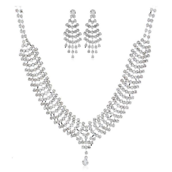 bride jewelry set european and american necklace earrings two bright elegant bride jewelry set, Silver
bride jewelry set european and american necklace earrings two bright elegant bride jewelry set, Silver