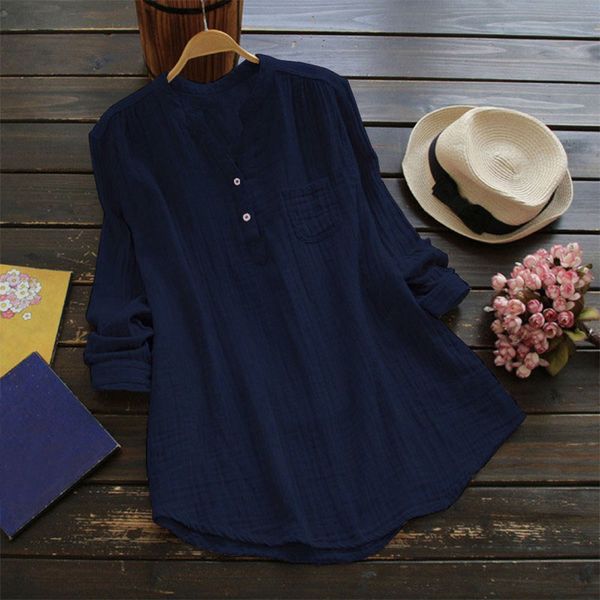 women pure color blouse females cotton stand collar shirt girls v neck loose shirt long sleeve casual vest roupas femininas, White 
women pure color blouse females cotton stand collar shirt girls v neck loose shirt long sleeve casual vest roupas femininas, White