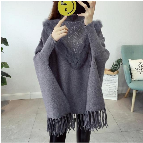 new turtleneck sweater women's pullover spring and winter plus size loose fringe shawl cape coat fashion knitted bat shirt, White;black
new turtleneck sweater women's pullover spring and winter plus size loose fringe shawl cape coat fashion knitted bat shirt, White;black