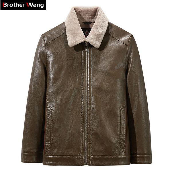 2019 winter new men's warm leather jacket fashion casual lamb hair collar thick section biker coat male brand clothes, Black