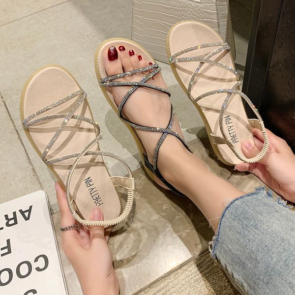 female sandal shoes rhinestone sandals 2020 summer strappy heels wedge cross ladies with flat woman low lace up sandals, Black
female sandal shoes rhinestone sandals 2020 summer strappy heels wedge cross ladies with flat woman low lace up sandals, Black
