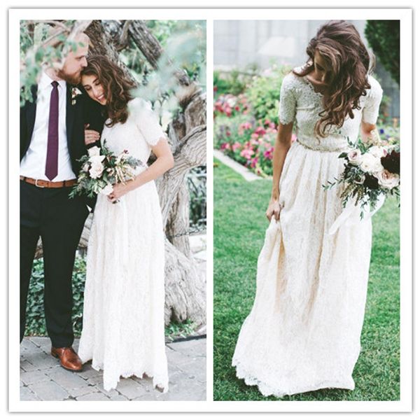new short sleeves modest wedding dresses vintage lace a-line floor length boho bridal gowns long outdoor vestidos de novia, White
new short sleeves modest wedding dresses vintage lace a-line floor length boho bridal gowns long outdoor vestidos de novia, White