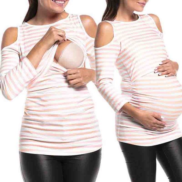 pregnant ladies loose off-shoulder breastfeeding striped 3/4 sleeve blouse tees, White
pregnant ladies loose off-shoulder breastfeeding striped 3/4 sleeve blouse tees, White