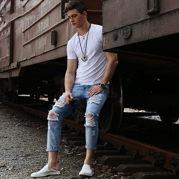 2019 new fashion men's jeans old knife cut smashed hole worn men's jeans european and american street pants size 28-40, Blue
2019 new fashion men's jeans old knife cut smashed hole worn men's jeans european and american street pants size 28-40, Blue