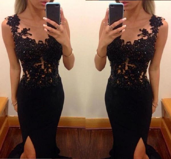 see though bodies black evening dresses elegant formal lace beaded sequin sheer cap sleeve side split prom dress vestido de novia, Black;red
see though bodies black evening dresses elegant formal lace beaded sequin sheer cap sleeve side split prom dress vestido de novia, Black;red