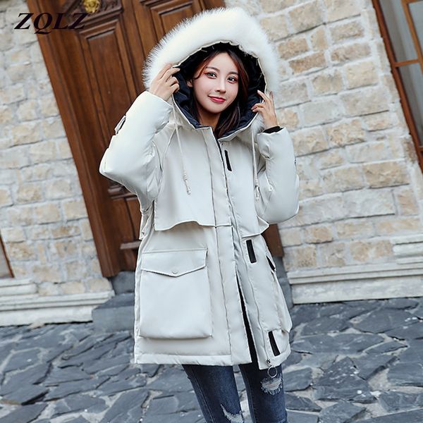 zqlz women winter jacket long parka mujer 2019 fashion hooded fur collar female coat thick warm down cotton padded outwear, Black
zqlz women winter jacket long parka mujer 2019 fashion hooded fur collar female coat thick warm down cotton padded outwear, Black
