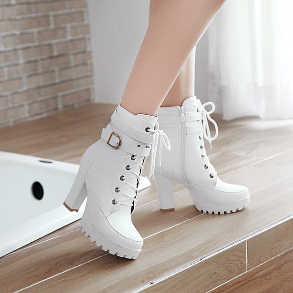 high heels women ankle boots lace up fall winter platform ladies boots large size fashion shoes white black brown t200104
high heels women ankle boots lace up fall winter platform ladies boots large size fashion shoes white black brown t200104