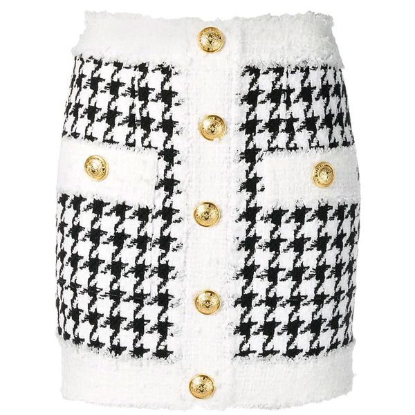 2020 fall winter baroque designer skirt women's fringed lion buttons houndstooth tweed mini skirt, Black
2020 fall winter baroque designer skirt women's fringed lion buttons houndstooth tweed mini skirt, Black