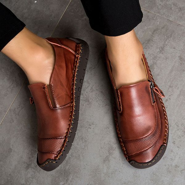 jaycosin men's leather shoes fashion men's fashion breathable casual leather shoes round toe slip-on male suit dress, Black