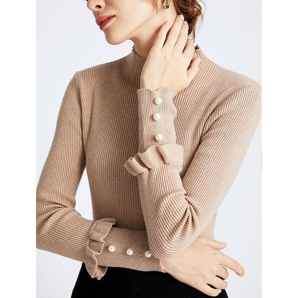 women o-neck pullover ladies knitted autumn solid sweater slim fit beading sweater, White;black
women o-neck pullover ladies knitted autumn solid sweater slim fit beading sweater, White;black