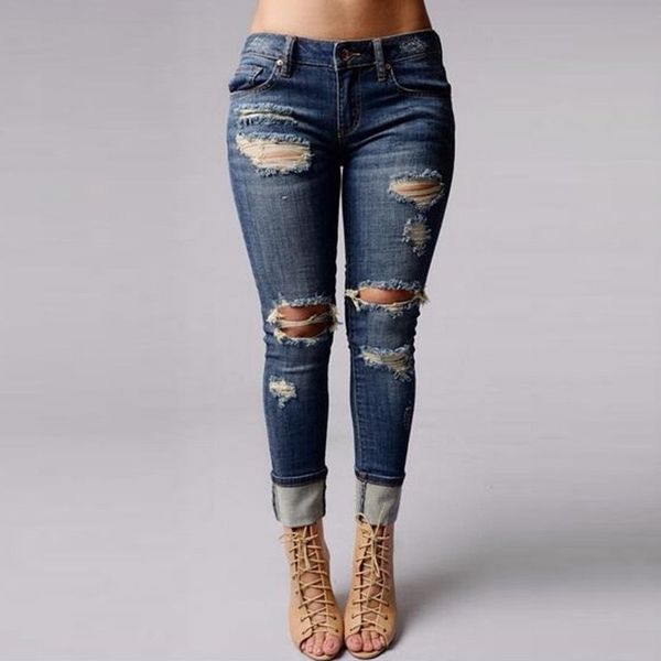 2017 new large size summer women jeans ripped holes fashion straight full length mid waist famale washed denim pants, Blue
2017 new large size summer women jeans ripped holes fashion straight full length mid waist famale washed denim pants, Blue