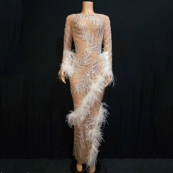 sparkly rhinestones pearls costume white feather long robe rave evening party female singer performance stage dress dt1356, Black;red
sparkly rhinestones pearls costume white feather long robe rave evening party female singer performance stage dress dt1356, Black;red