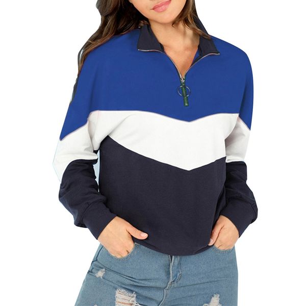 2019 women's shirt long-sleeved stitching color sweatshirt zip collar streetwear full sleeve pullover autumn and winter top, Black
2019 women's shirt long-sleeved stitching color sweatshirt zip collar streetwear full sleeve pullover autumn and winter top, Black