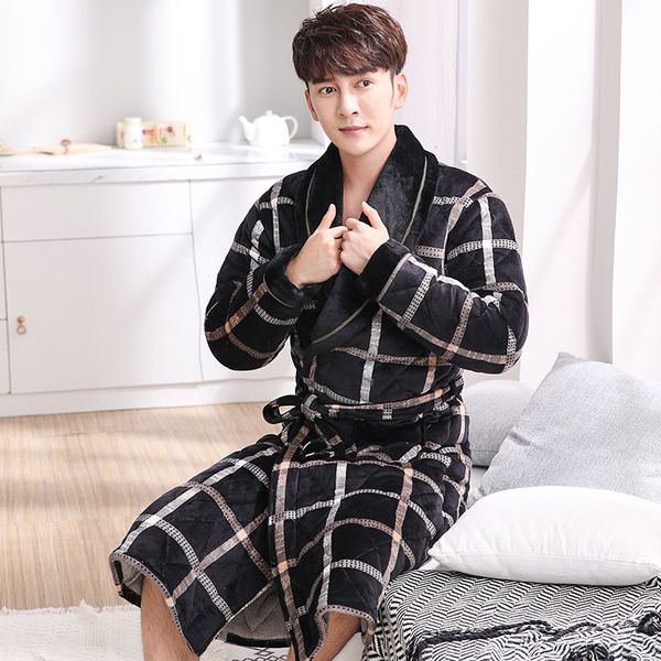 new men winter 3 layers coral feece quilted robe plaid long sleeve kimono bathrobe gown casual home clothes male spa sleep wear, Black;brown
new men winter 3 layers coral feece quilted robe plaid long sleeve kimono bathrobe gown casual home clothes male spa sleep wear, Black;brown